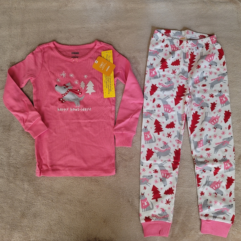 Gymboree Girl "Happy Howl-idays" Pink/Gray/Red/White Sleepwear Set Size 5 NWT